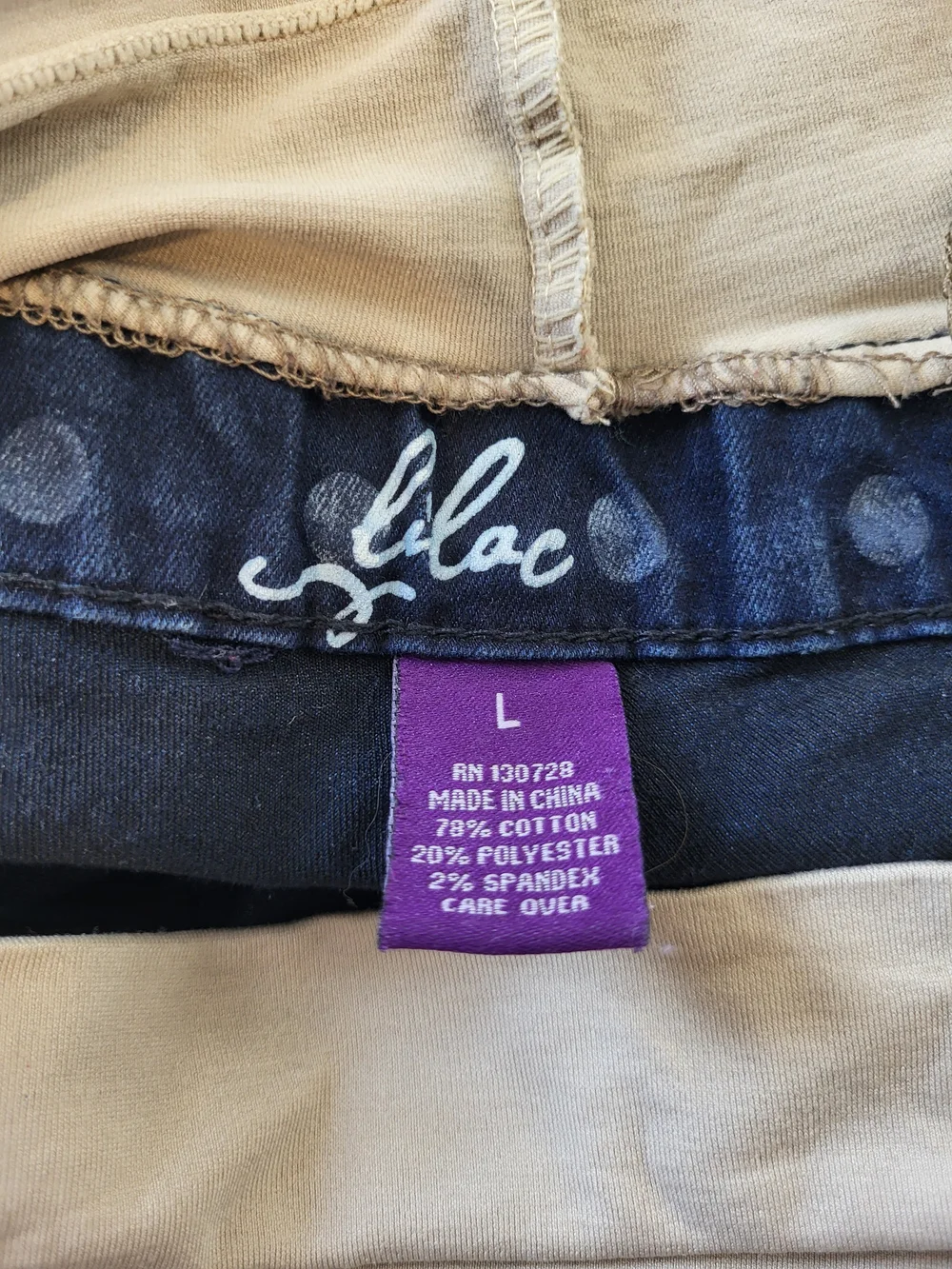 Lilac Branded Denim-Trim Top in Beige and Navy - Picture 3 of 5